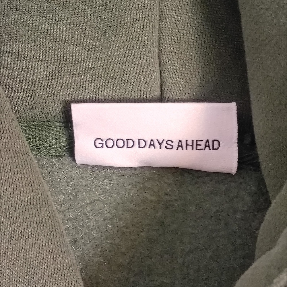 Comfrt Hoodie Mens Medium Olive Green Fleece Pullover Sweatshirt Good Days Ahead - Picture 7 of 13